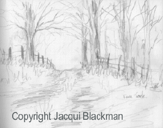 pencil sketch of the farm track