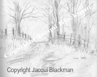 pencil sketch of the farm track